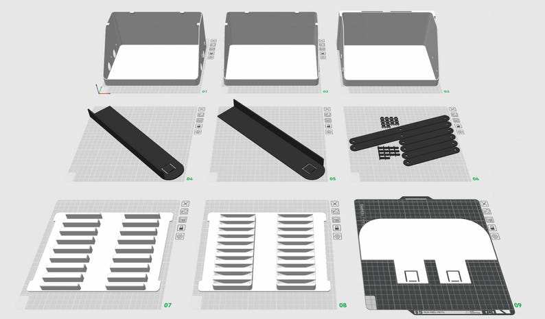 Übersicht aller enthaltenen STL und 3MF Dateien für das 3D druckbare Untersetzer Display