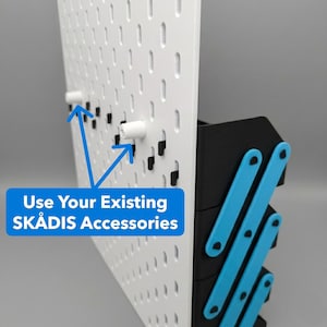 3D printable display stand compatible with original IKEA SKADIS accessories and pegboard hooks