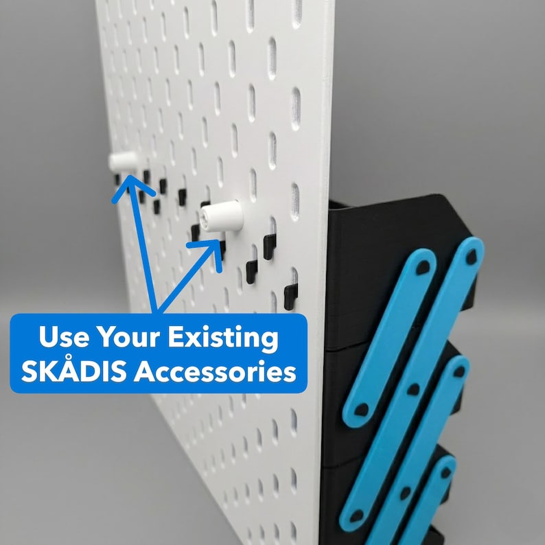 3D printable display stand compatible with original IKEA SKADIS accessories and pegboard hooks
