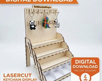 Keyring Display SVG DXF | Assembly in seconds | Folding shelf laser cut | Foldable sales shelf for markets
