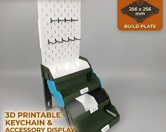 3D Printed Keyring Display STL 3MF | Foldable Market Shelf without Screws | Quick Assembly