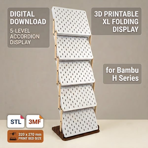Foldable XL Pegboard Display | 3D Printed STL | Market Display Stand | Bambu Lab H-Series | 3-5 Tiers