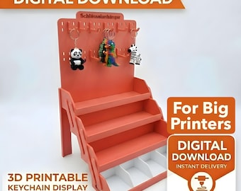 3D Printable Keyring Display | Foldable Retail Shelf with Hooks & Trays | STL 3MF Files