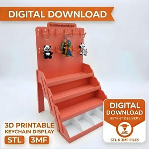 3D druckbares Schlüsselanhänger Display | Faltbares Verkaufsregal mit Haken & Trays | STL 3MF Dateien