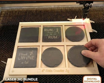 Slate Coaster Quick Change Jig | 2 Layer Engraving Setup | Batch Production | SVG DXF Bundle