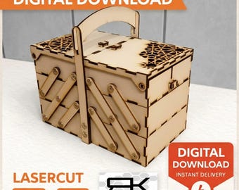 DIY Sewing Box Laser Cut File | Cantilever Mechanism Wooden Organizer | Fold-Out Storage | SVG DXF Download