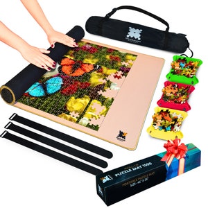 ShiviAaryan Designs Jigsaw Puzzle Mat Roll Up - Premium Polyester Top Puzzle Mats - Puzzle Storage 1500 Pieces with Puzzle Organizer Trays - Puzzle