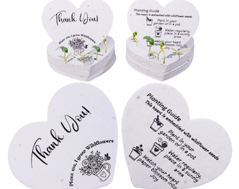 50 Plantable Seed Paper Thank You Cards with Wildflower Seeds- Wedding Favor, Bridal Shower, Baby Shower, Small Business, Garden Lovers