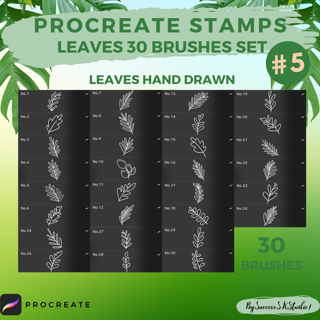 Procreate Botanical Stamps: 30 Floral & Leaf Brushes (digital Download ...