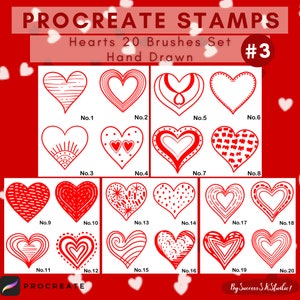 Heart Procreate Stamps | heart brushes | Procreate heart stamps | shapes procreate stamps | Valentine procreate brushes, hearts, heart stamp