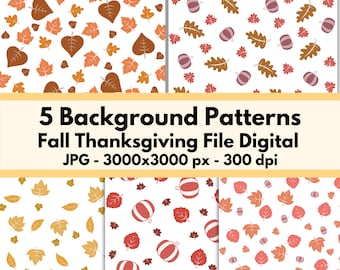 Fall Thanksgiving Digital Paper, Pumpkin Leaves Patterns (JPG Digital Download)