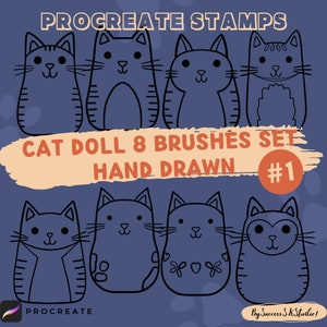 Cat Stamps Procreate, Kitten Doll, Cat Stamps, Procreate Stamps, Procreate Brushes, Digital Stamps, Cat drawings, Kawaii procreate cat stamp