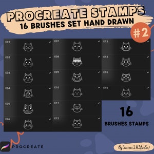 Cat Stamps Procreate, Kitten Doll, Cat Stamps, Procreate Stamps, Procreate Brushes, Digital Stamps, Cat drawings, Kawaii procreate cat stamp