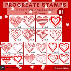 Heart Procreate Stamps | heart brushes | Procreate heart stamps | shapes procreate stamps | Valentine procreate brushes, hearts, heart stamp