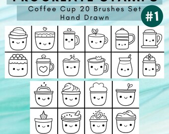 Coffee Cup Procreate Stamps: 20 Brush Set (Digital Download)