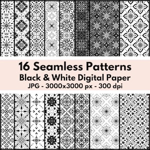16 Zentangle Patterns Templates, Seamless Patterns, Digital Download Hand Drawn Repeating Pattern, Mandala Patterns, Digital Papers, JPG