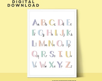 Rainbow Alphabet Print, Handwriting Chart, Kids Nursery Decor (Digital Download)