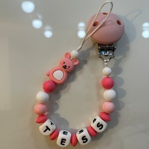 Personalized baby pacifier clip Rabbit Pink