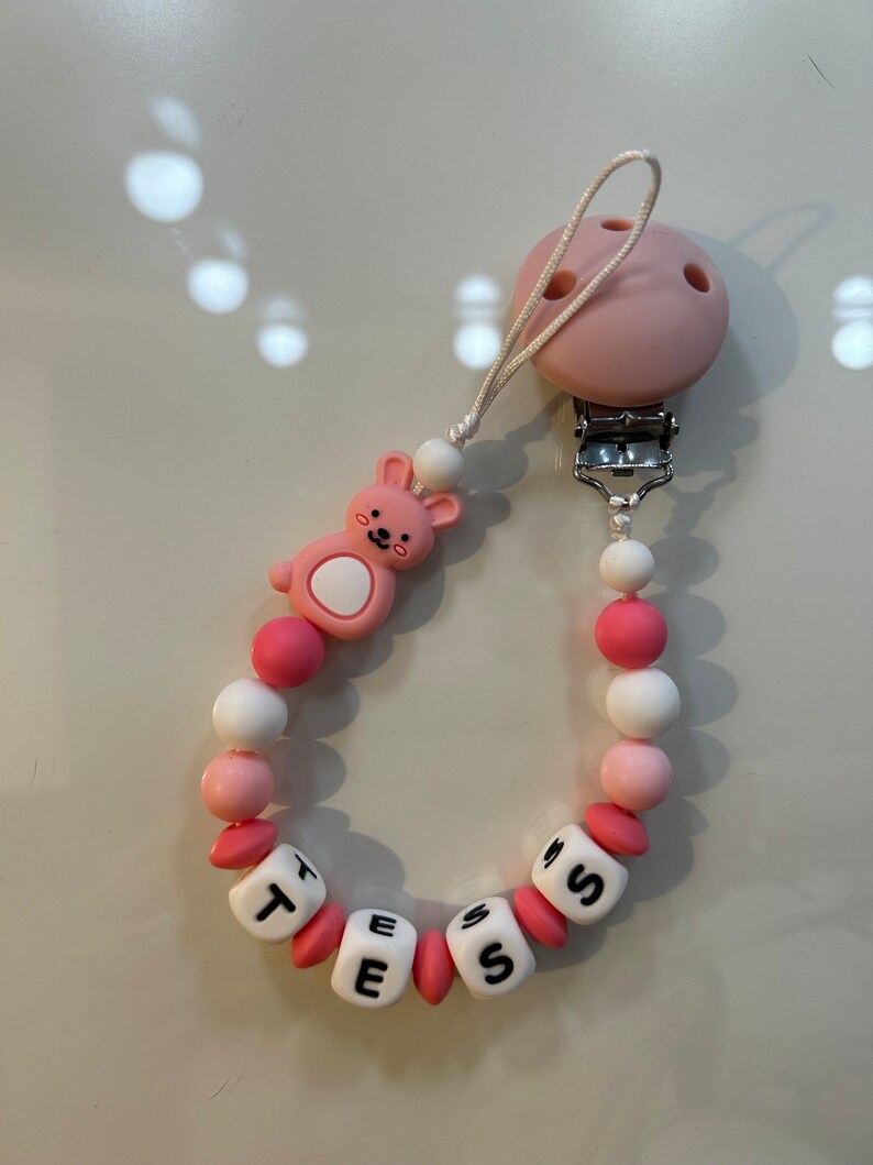 Personalized baby pacifier clip Rabbit Pink