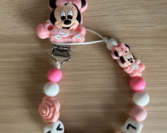 Clip de chupete personalizado para niña Minnie bebé Disney en silicona regalo de nacimiento cumpleaños bautismo género reavel