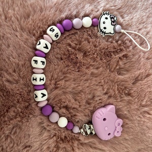 Hello Kitty pacifier clip for personalized girl, birth gift, birthday, etc. MAM adapter Purple