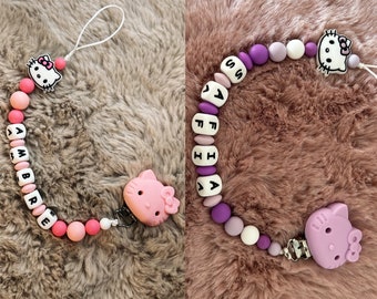 Hello Kitty pacifier clip for personalized girl, birth gift, birthday, etc. MAM adapter