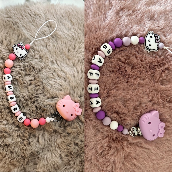 Hello Kitty pacifier clip for personalized girl, birth gift, birthday, etc. MAM adapter