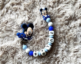 Personalized pacifier clip Mickey blue baby boy birth gift, birthday, baptism, gender reveal