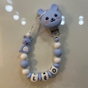 Personalized baby pacifier clip Rabbit Blue