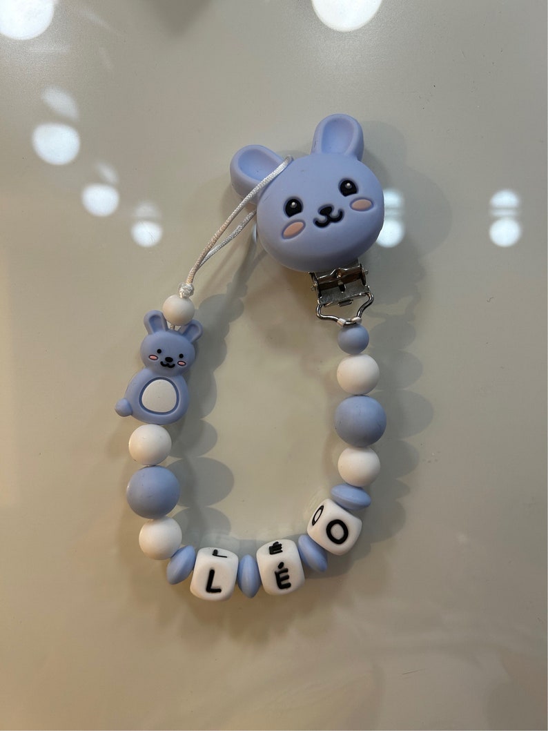 Personalized baby pacifier clip Rabbit Blue