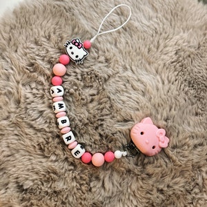 Hello Kitty pacifier clip for personalized girl, birth gift, birthday, etc. MAM adapter Pink