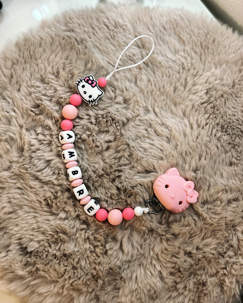 Hello Kitty pacifier clip for personalized girl, birth gift, birthday, etc. MAM adapter Pink