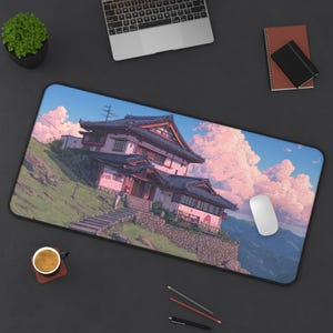 LoFi Desk Mat - GHIBLI OVERLOOK - Anime Office Decoration - Studio Ghibli Office Decor - Home Workspace - Japan Desk Mat - Aesthetic Office