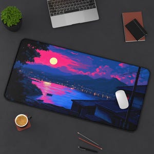 LoFi Desk Mat - TSUKIYAMA DREAMS - Studio Ghibli Office Decoration - Japan Office Decor - Home Workspace - Anime Deskmat - Aesthetic Office