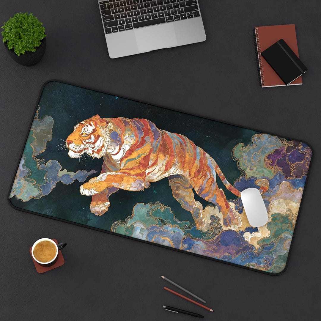 Computer Mat Tiger Tiger Desk Mat - EMBERVEIL TIGER - Anime Mouse Pad - Ghibli Deskmat ...