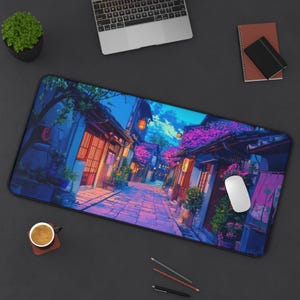 LoFi Desk Mat - YORU KOMICHI - Studio Ghibli Office Decoration - Japan Office Decor - Home Workspace - Anime Desk Mat - Aesthetic Office