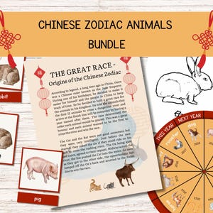 Chinese dierenriem dieren BUNDEL. Geweldig raceverhaal. Chinees dierenriemwiel. Chinees Nieuwjaar. Nieuw maanjaar. Afdrukbare download. Thuisonderwijs.