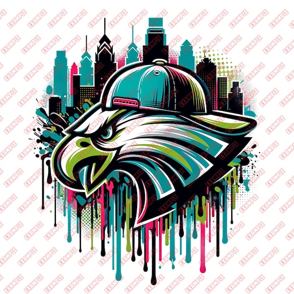 Philadelphia Skyline With Eagle, Fan Art, PNG, Sports, Sublimation, Tshirt Design, Urban, Clipart, Cup, Instant Download, Football, Dripping