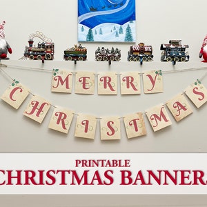 華やかなメリークリスマスバナー：印刷可能なホリデーホームデコレーション（デジタルダウンロード）