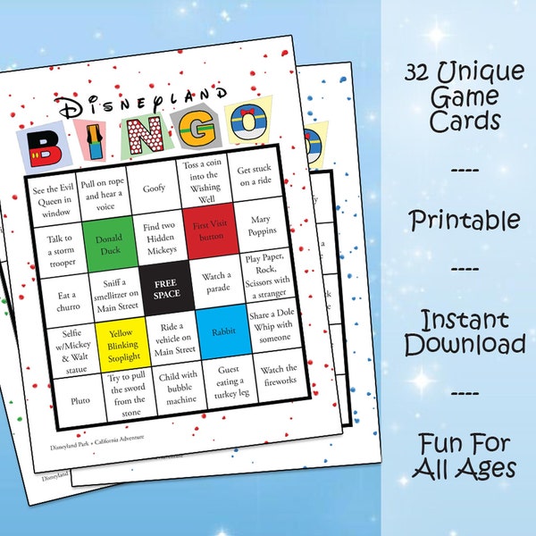 Printable Disneyland BINGO Cards for Your Vacation | 32 unique digital and printable BINGO Cards for People of All Ages