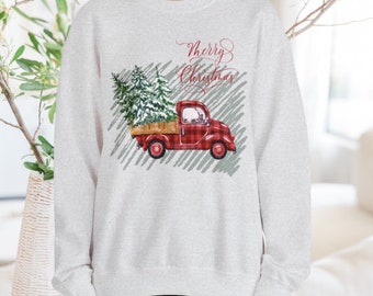 Vintage Red Truck Merry Christmas Tree Sweater || Vintage Xmas Shirt || Gifts for her || Holiday Sweatshirt || Festive Gifts for Mom