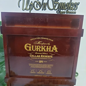 A  Hard to Find Large Well Made Brown & Gold Crate Style &#39;Koi Perfecto #2&#39; Cellar Reserve Gurkha Cigar Box | 9.5x5x2.75 Inches |Up Cycle