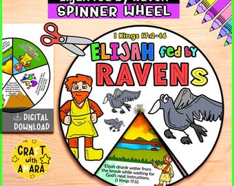 Elijah fed by Ravens Spinner Coloring Wheel, Bible Activity, Kids Bible Lesson, Sunday School, Bible Story, Memory Game Christian Homeschool