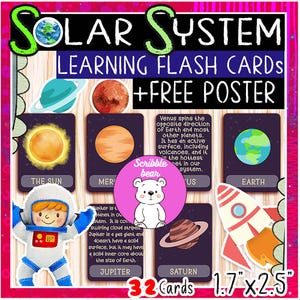 36 Flashcards en informatiebladen voor leren van het zonnestelsel, Flashcards Planet Outer Space, afdrukbaar montessorimateriaal voor thuisonderwijs