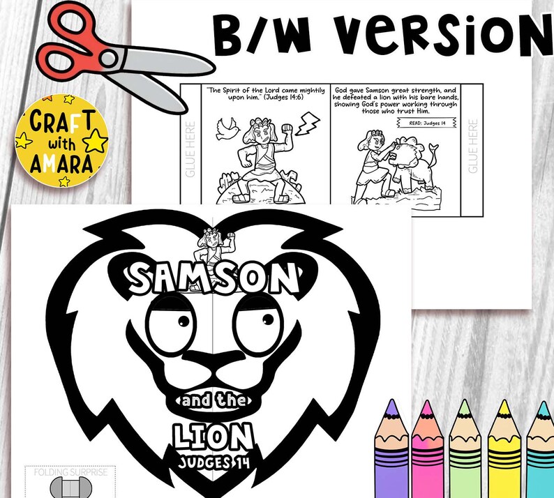 Samson Craft Kit Samson and the Lion Easy Coloring Folding Surprise Bible Craft ...