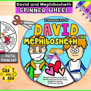 David and Mephibosheth Spinner Coloring Wheel, Bible Activity, Kids Bible Lesson Study, Sunday School Craft, Bible Story, Memory Games