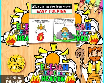 Elia und das Feuer vom Himmel Einfache Färbung, die Überraschungs-Bibel-Handarbeit faltet: Christliche Lesson Sonntagsschule, Kirche Aktivität Altes Testament