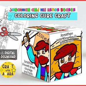 Jonathan and his Armor Bearer Coloring Cube Craft, Memory Games, Bible Craft for Kids, Bible Study Lesson, Sunday School Activity