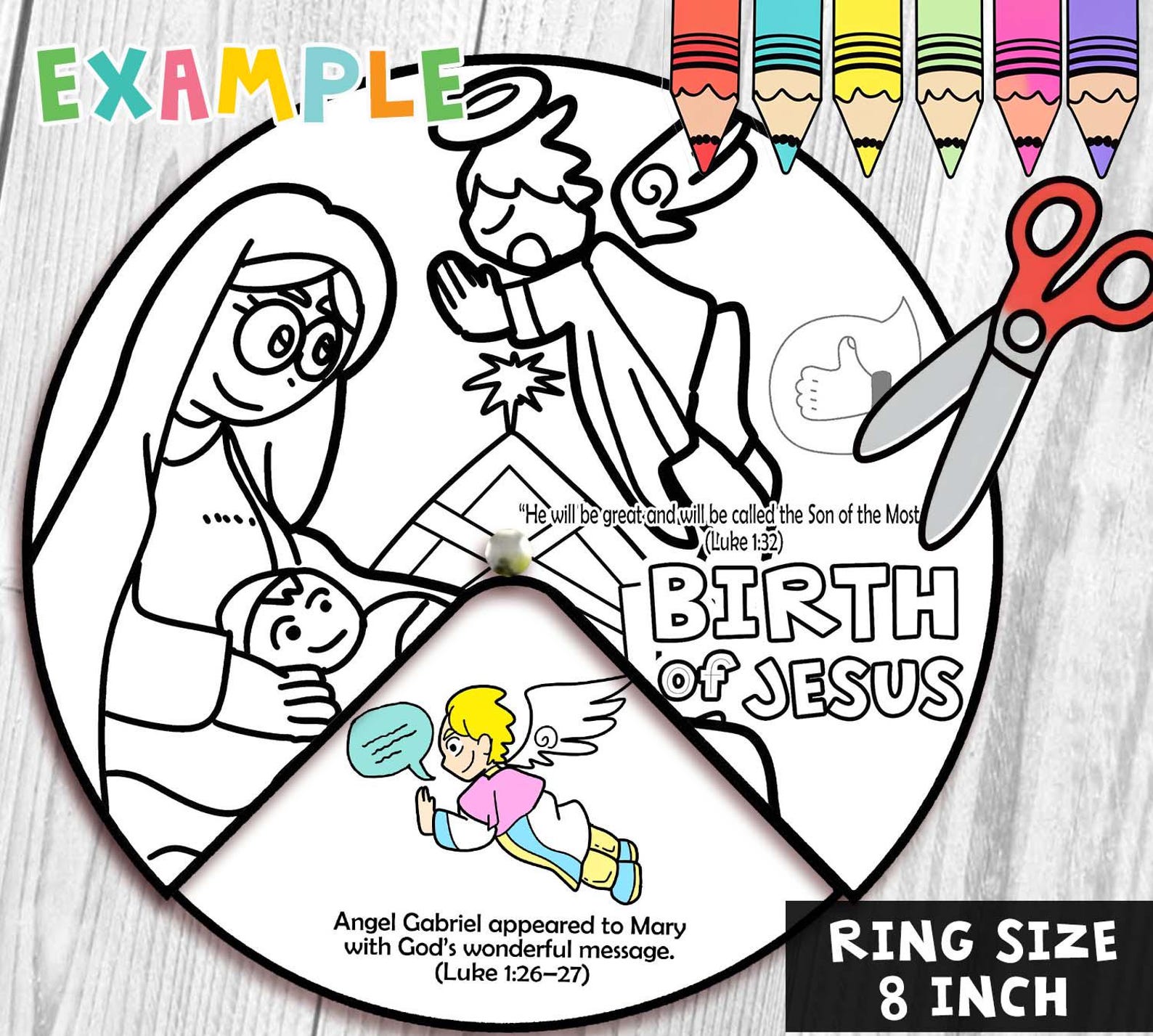 Birth of Jesus Foretold Coloring Wheel Bible Craft: the Annunciation ...