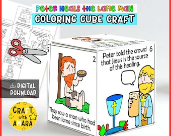 Peter Heals the Lame Man Coloring Cube Bible Craft: Memory Games, Children Ministry Lesson Kids, Sunday School Activity, Book of Acts
